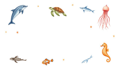 Colorful sea creatures in a playful arrangement.