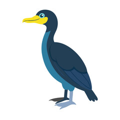 Stylized cartoon cormorant bird illustration on a black background