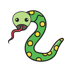 Cute cartoon green snake with yellow spots illustration