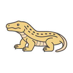 Cute Cartoon Komodo Dragon Vector Illustration on Black