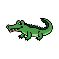 Cartoon Green Alligator Crocodile on Black Background Illustration