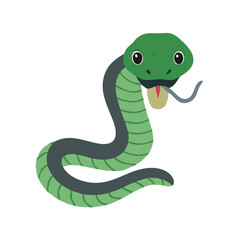 Cartoon Green Snake with Tongue Out on Black Background