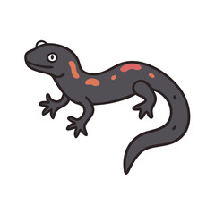 Cartoon Rough-Skinned Newt with Orange Spots on Black