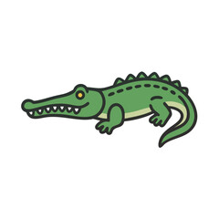 Cartoon Crocodile on Black Background, Cute and Simple