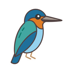 Colorful Kingfisher Illustration - Cartoon Style, Isolated on Black