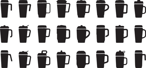 Fototapeta premium Silhouettes of coffee mugs and cups