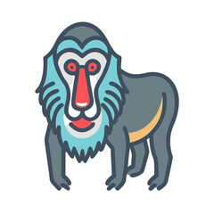 Cartoon Mandrill Isolated on Black Background Colorful Style