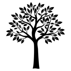 A bold, minimalist black and white vector illustration of a stylized tree