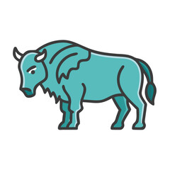 Teal Buffalo Icon Illustration Isolated on Black Background