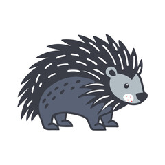 Cartoon Porcupine Illustration on Black Background, Forest Animal