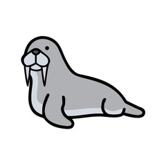 Cute Cartoon Walrus on Black Background Illustration