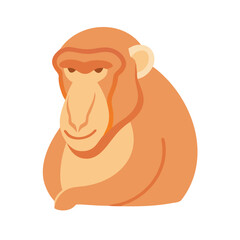 Stylized Illustration of a Proboscis Monkey on Black
