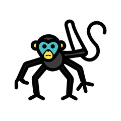 Spider monkey cartoon character with 8 legs on black