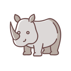 Cute Cartoon Rhino Illustration Isolated on Black Background