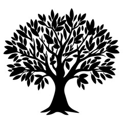 Obraz premium Silhouette of a lush tree with dense foliage on a white background