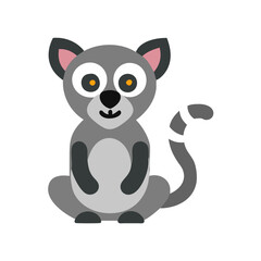 Cute Gray Lemur Sitting Down Vector Illustration
