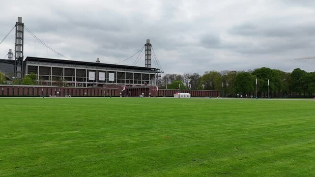 LEVERKUSEN, GERMANY - 18 APRIL, 2025: Aerial spring view of Rhein Energie Stadium, home stadium of Bundesliga football club 1.FC Koeln 