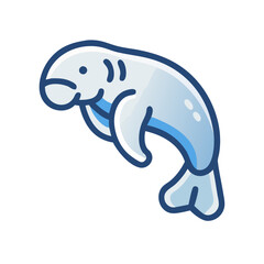 Cute Cartoon Manatee Illustration on a Black Background