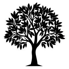 Obraz premium Silhouette of a Lush Tree with Dense Foliage on a White Background