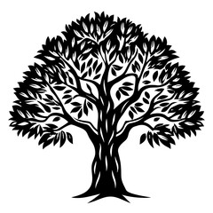 Obraz premium Elegant Black and White Tree Illustration with Dense Foliage and Textured Trunk