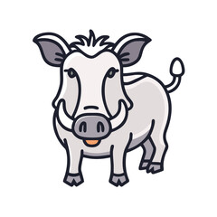Cute Cartoon Warthog Animal Illustration on Black Background