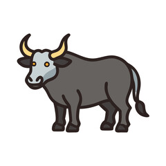 Cute Cartoon Bull Vector Illustration on Black Background