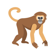Cartoon Gibbon Illustration: Brown Primate Standing on Black Background