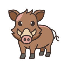 Cute Cartoon Wild Boar Character Illustration on Black