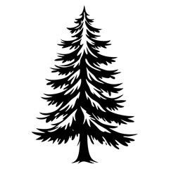 Single stylized fir tree in silhouette against white background illustration design