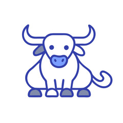 Cute Bull Illustration Icon with Blue Outline Style