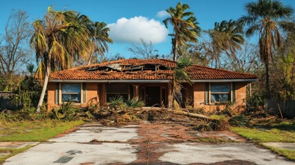 Obraz premium Damaged house after a hurricane
