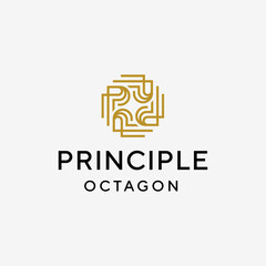 Initial letter P logo line with octagon design vector template