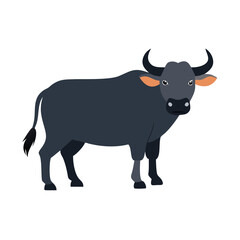 Cartoon illustration of a strong, dark, horned water buffalo