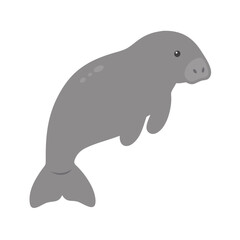 Cute Cartoon Manatee Illustration on Black Background