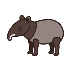 Cute Cartoon Tapir Illustration on Black Background
