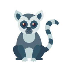 Cute Ring-Tailed Lemur Cartoon Icon Illustration on Black