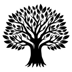 Elegant and symmetrical tree silhouette symbolizing growth, nature, and resilience in black