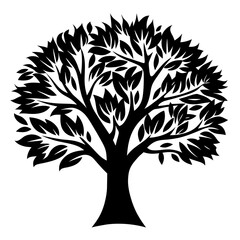 Obraz premium Artistic depiction of a solitary tree silhouette with dense foliage canopy