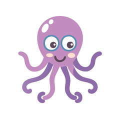 Cute Cartoon Purple Octopus Illustration on Black Background