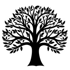 Obraz premium Stylized black and white tree illustration with branching design and leaves