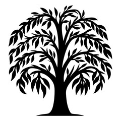 Elegant black and white silhouette of a lush, full leafed tree design