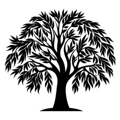 Monochrome Tree Silhouette with Dense Foliage and Distinct Branch Structure