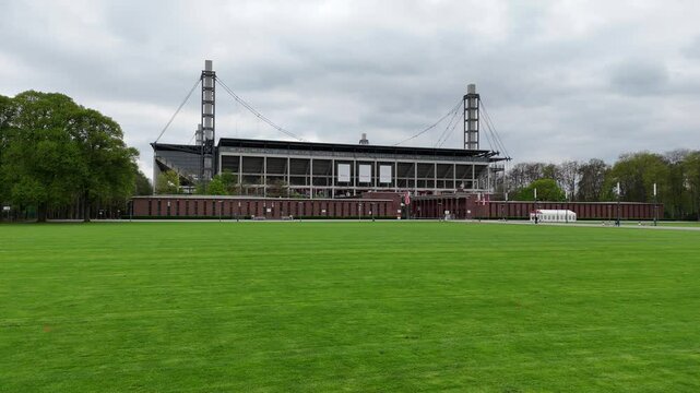 LEVERKUSEN, GERMANY - 18 APRIL, 2025: Aerial spring view of Rhein Energie Stadium, home stadium of Bundesliga football club 1.FC Koeln 