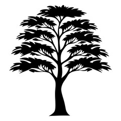 Stylized Silhouette Tree Illustration on a White Background with Jagged Leaves