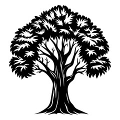 A Bold Black and White Silhouette of a Mature and Lush Tree