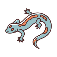Cute illustrated gecko lizard, light blue and orange