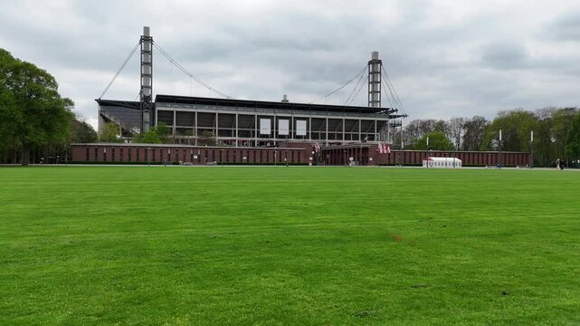LEVERKUSEN, GERMANY - 18 APRIL, 2025: Aerial spring view of Rhein Energie Stadium, home stadium of Bundesliga football club 1.FC Koeln 