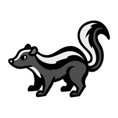 Stylized Skunk Illustration with White Stripes on Black