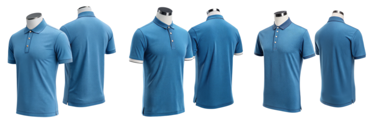 Multiple Angles Blue Polo Shirt Mockup, Isolated on Transparent Background, Apparel Design, Clothing Template, Polo Shirt, Mockup, Apparel