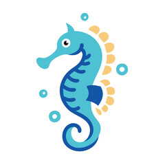 Stylized Light Blue Seahorse Illustration on Black Background